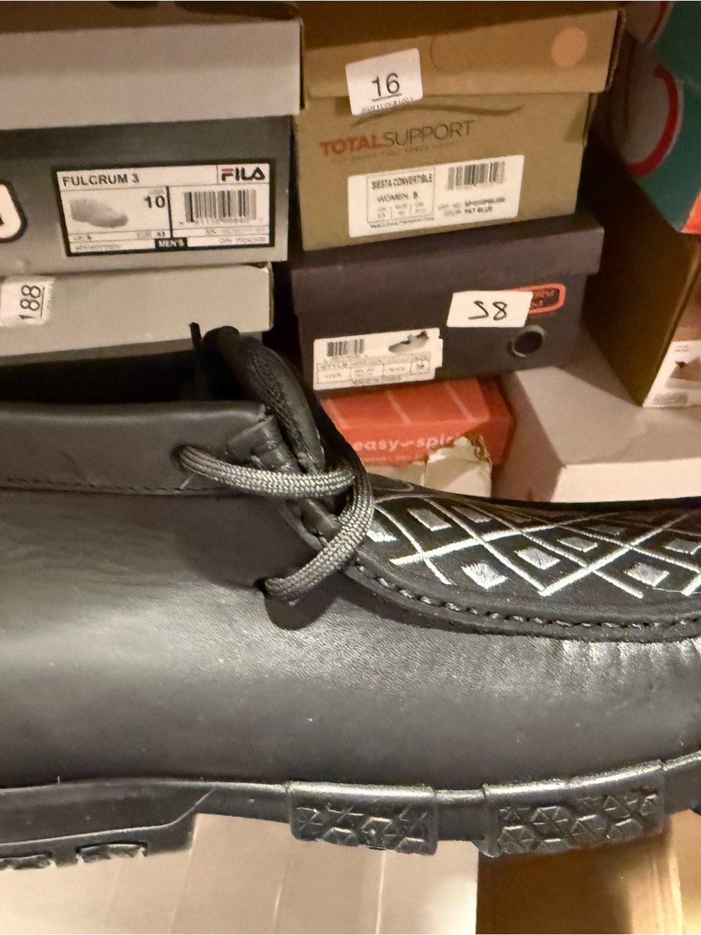 Reywelt leather Black Slip-On Moccasin with Geometric Stitching